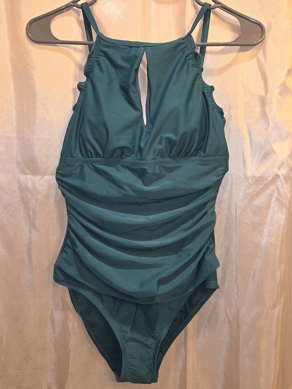 Ellen Tracy Deep Teal One-Piece Swimsuit with Front Keyhole